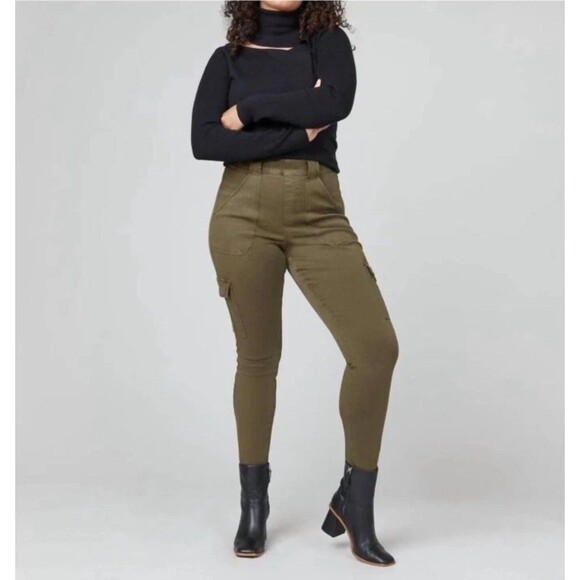 SPANX Stretch Twill Ankle Cargo Womens Pants Darkened Olive Small - Picture 1 of 16